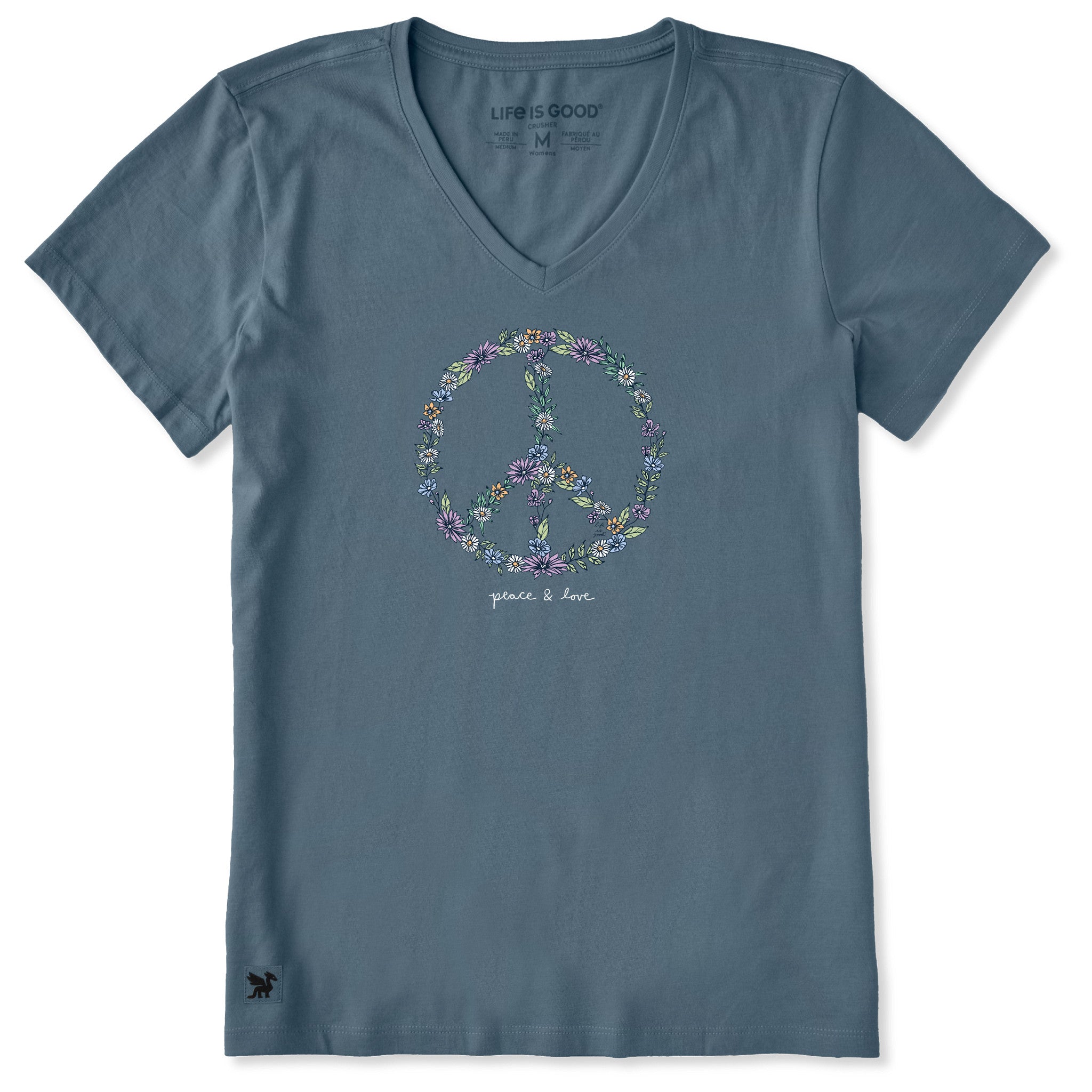 Women's Wildflower Love Peace Sign Short Sleeve Crusher Vee