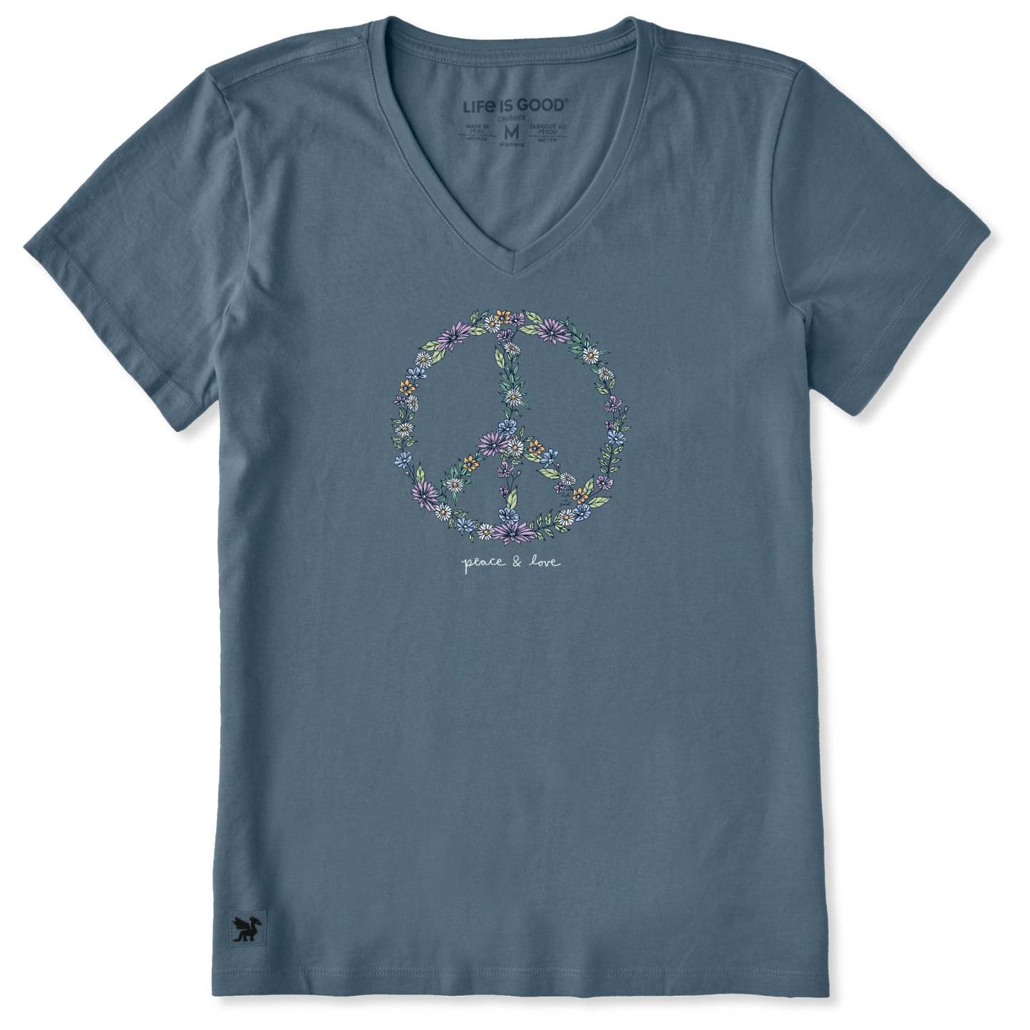 Women's Wildflower Love Peace Sign Short Sleeve Crusher Vee