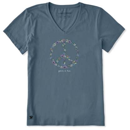 Women's Wildflower Love Peace Sign Short Sleeve Crusher Vee
