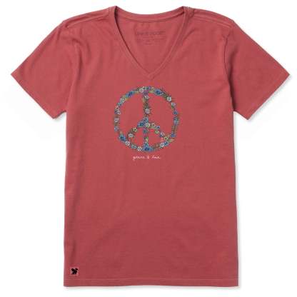Women's Wildflower Love Peace Sign Short Sleeve Crusher Vee