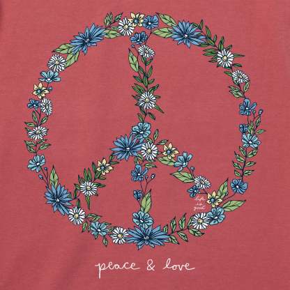 Women's Wildflower Love Peace Sign Short Sleeve Crusher Vee