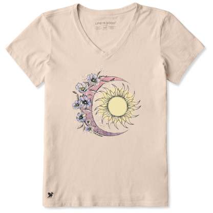 Women's Moon Flower Short Sleeve Vee