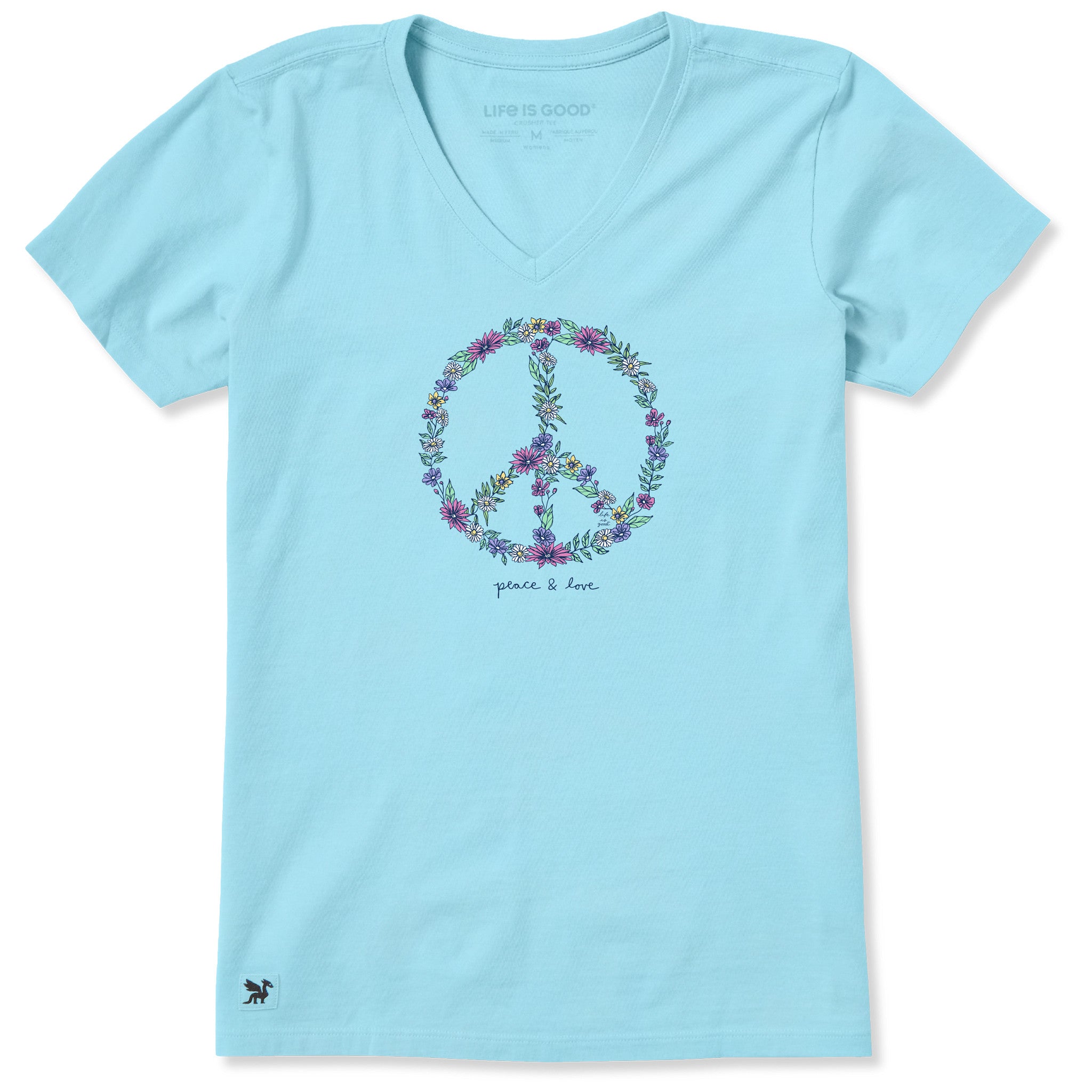 Women's Wildflower Love Peace Sign Short Sleeve Crusher Vee
