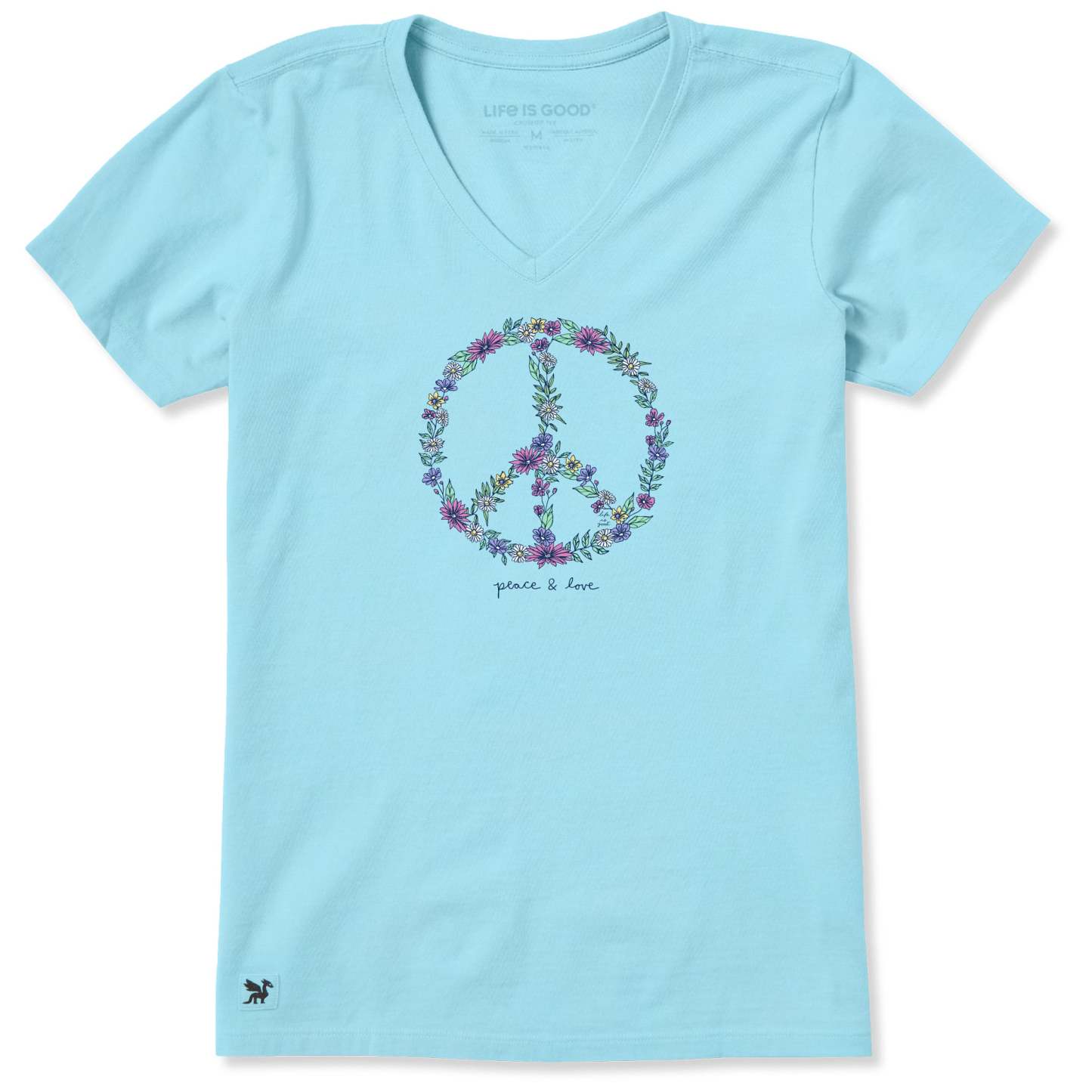 Women's Wildflower Love Peace Sign Short Sleeve Crusher Vee