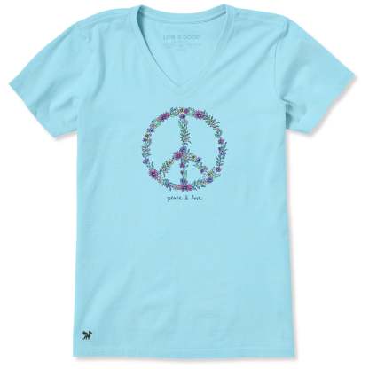 Women's Wildflower Love Peace Sign Short Sleeve Crusher Vee