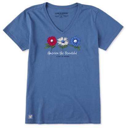 Women's America the Beautiful Daisies Short Sleeve Vee