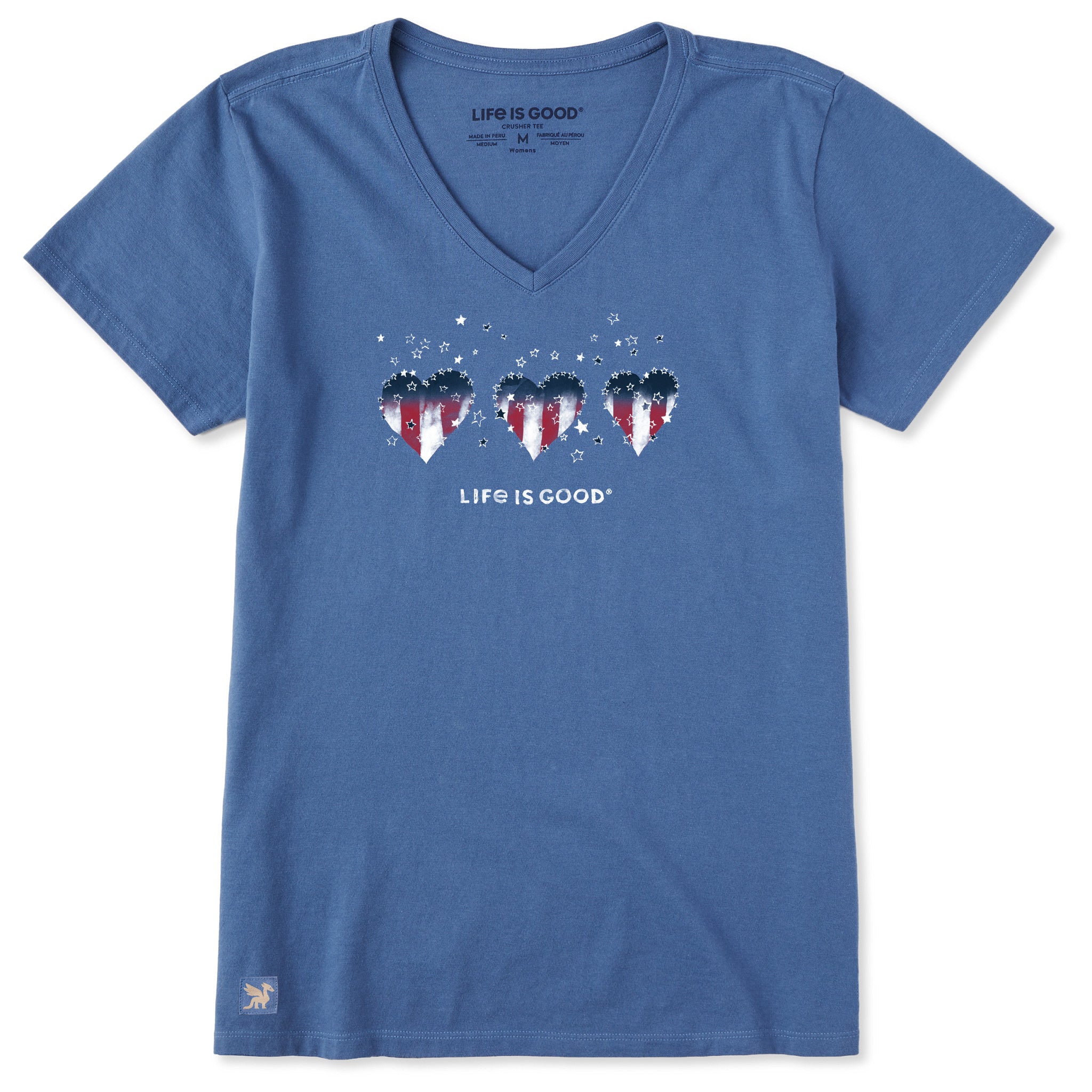 Women's Americana Hearts Stars and Stripes Short Sleeve Crusher Vee
