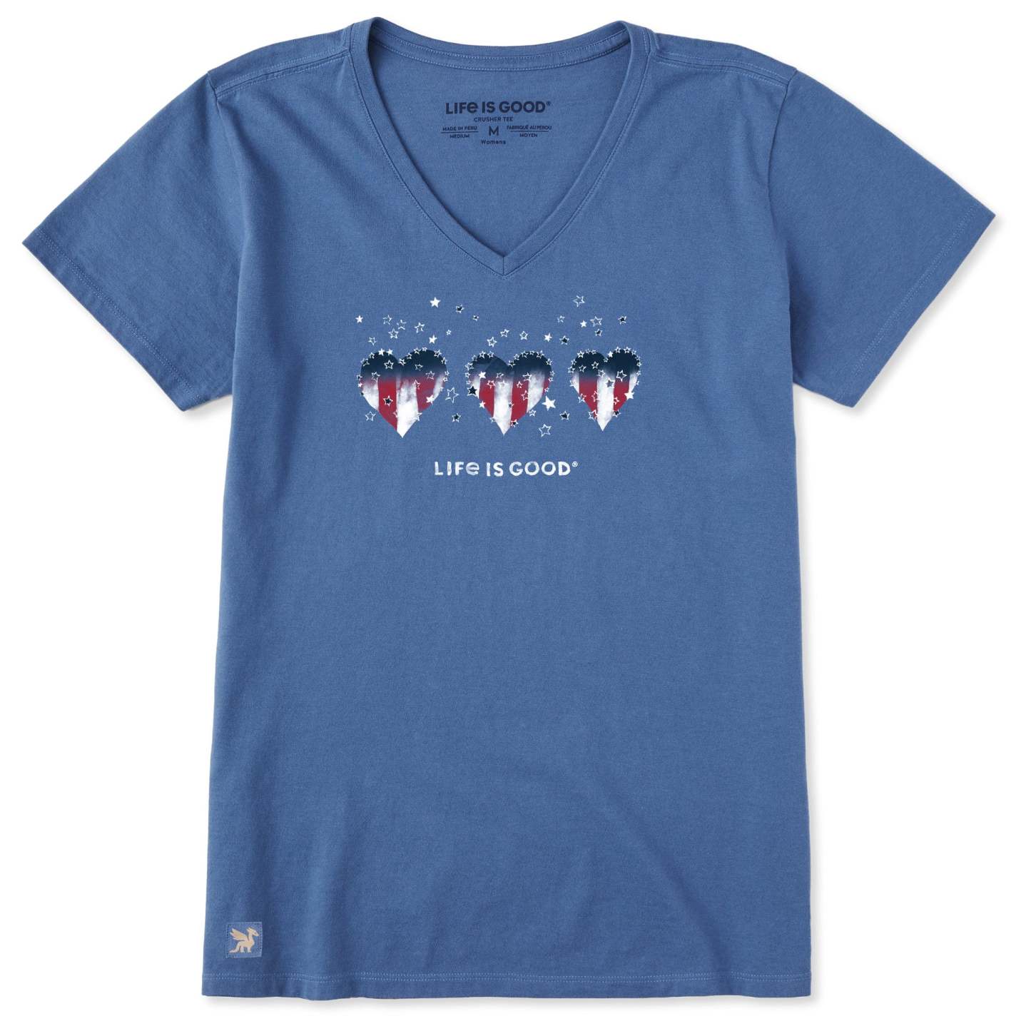 Women's Americana Hearts Stars and Stripes Short Sleeve Crusher Vee