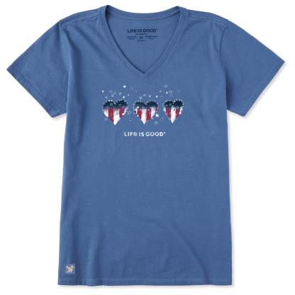 Women's Americana Hearts Stars and Stripes Short Sleeve Crusher Vee
