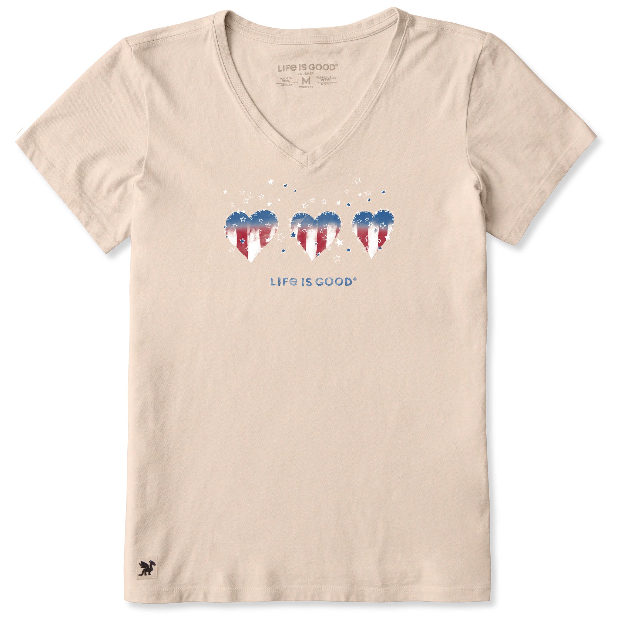 Women's Americana Hearts Stars and Stripes Short Sleeve Crusher Vee