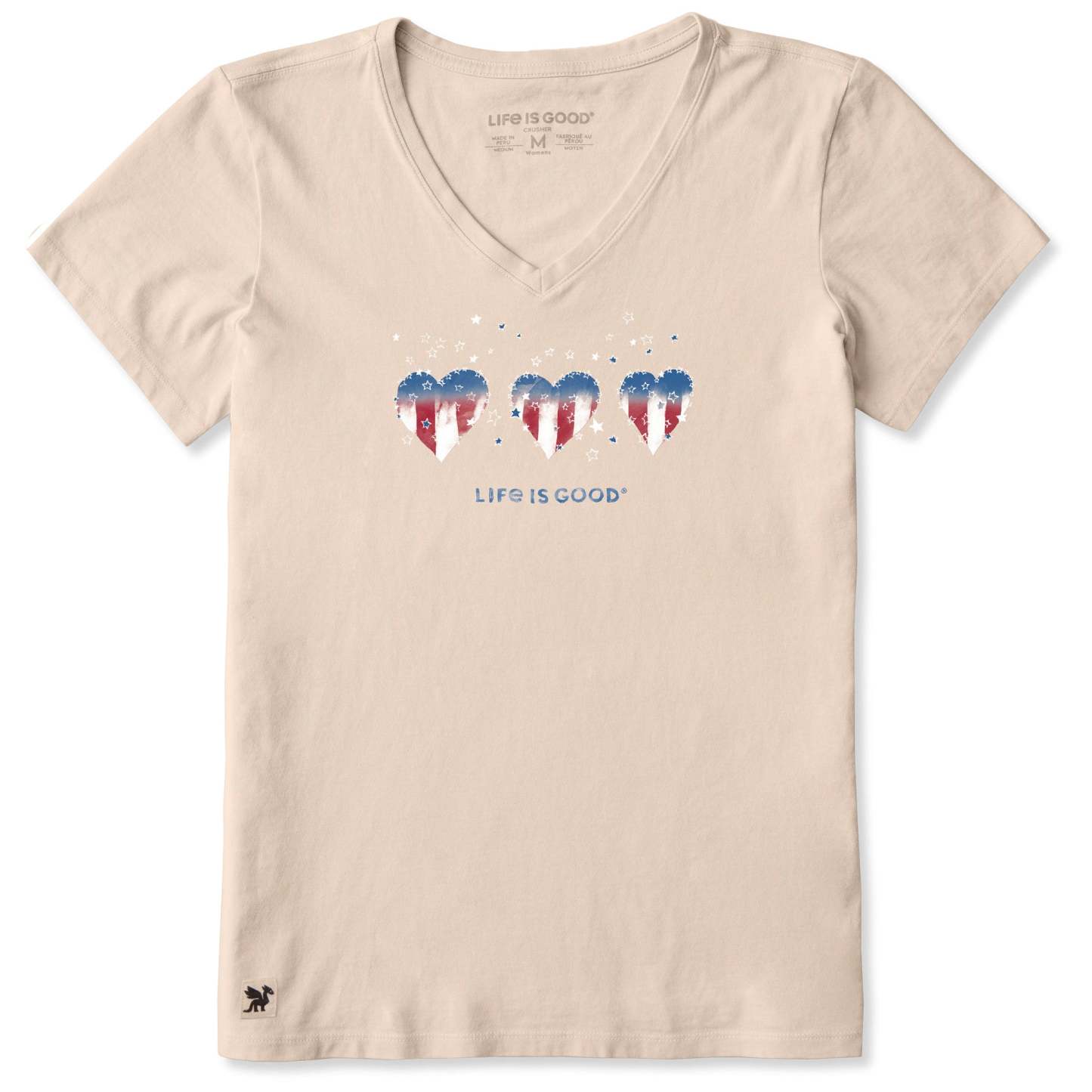 Women's Americana Hearts Stars and Stripes Short Sleeve Crusher Vee