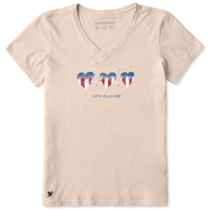 Women's Americana Hearts Stars and Stripes Short Sleeve Crusher Vee