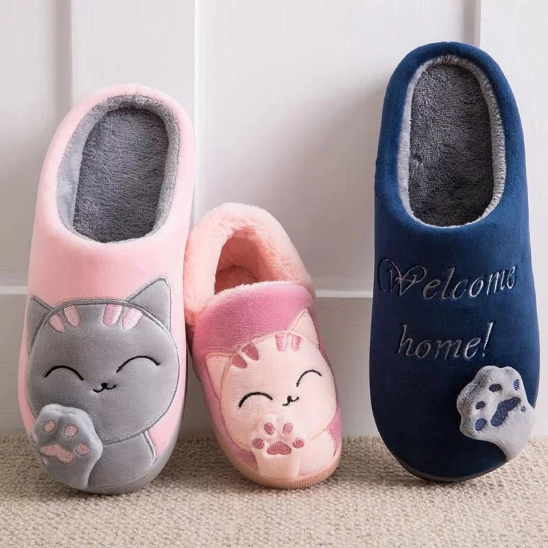 Winter Warm Plush Indoor Slippers Women Fashion Home Slipper Shoes Silent Slides For Bedroom Flat Floor Shoes Couple Slippers