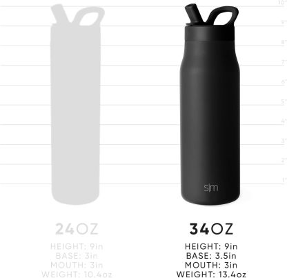 Simkhjgple Modern Water Bottle with Straw lid | Insulated Stainless Steel Thermos | Reusable Travel Water Bottles for Gym & Sports | Leak Proof & BPA Free | Mesa Collection | 34oz, Sea Glass Sage
