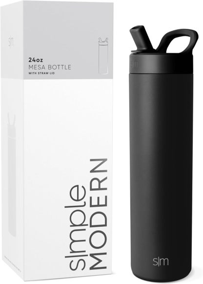 Simkhjgple Modern Water Bottle with Straw lid | Insulated Stainless Steel Thermos | Reusable Travel Water Bottles for Gym & Sports | Leak Proof & BPA Free | Mesa Collection | 34oz, Sea Glass Sage