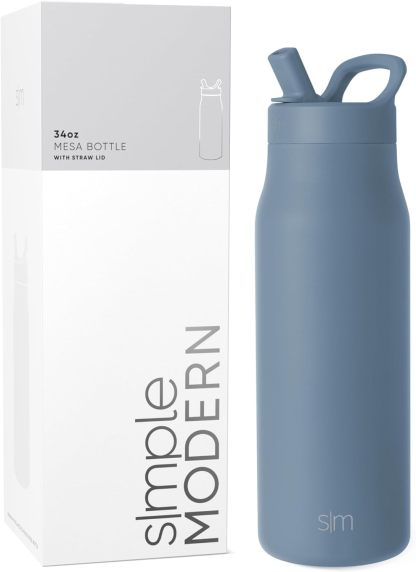 Simkhjgple Modern Water Bottle with Straw lid | Insulated Stainless Steel Thermos | Reusable Travel Water Bottles for Gym & Sports | Leak Proof & BPA Free | Mesa Collection | 34oz, Sea Glass Sage