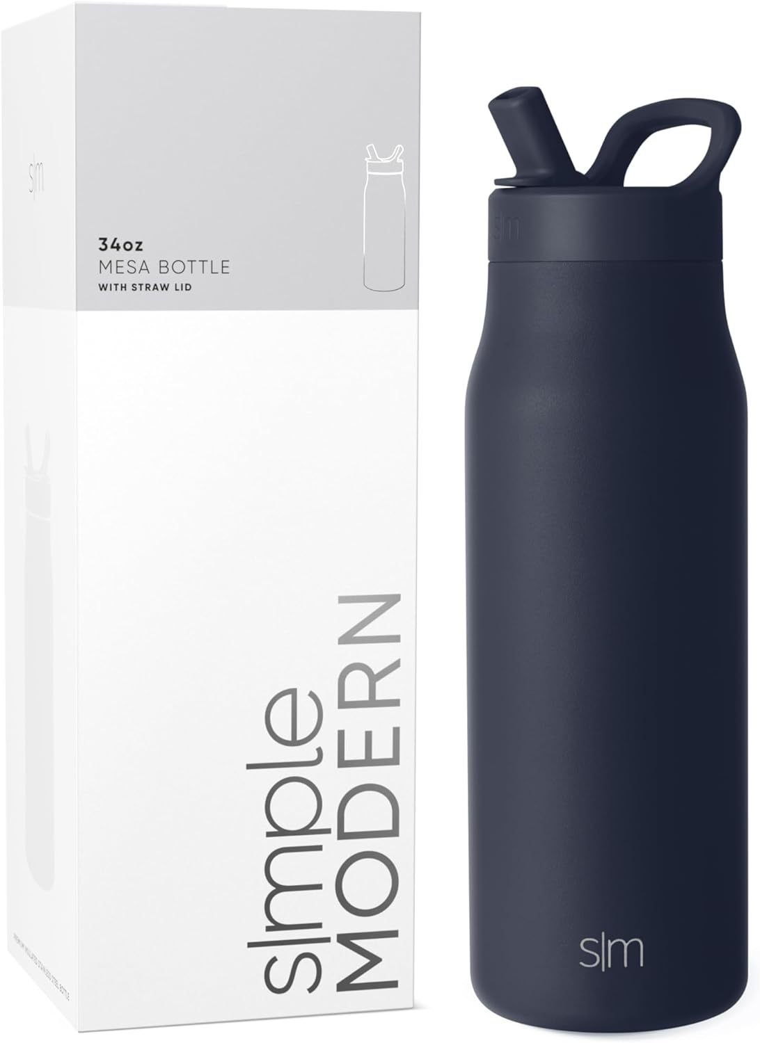 Simkhjgple Modern Water Bottle with Straw lid | Insulated Stainless Steel Thermos | Reusable Travel Water Bottles for Gym & Sports | Leak Proof & BPA Free | Mesa Collection | 34oz, Sea Glass Sage