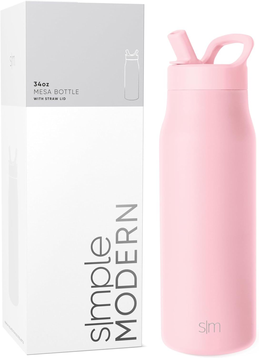 Simkhjgple Modern Water Bottle with Straw lid | Insulated Stainless Steel Thermos | Reusable Travel Water Bottles for Gym & Sports | Leak Proof & BPA Free | Mesa Collection | 34oz, Sea Glass Sage