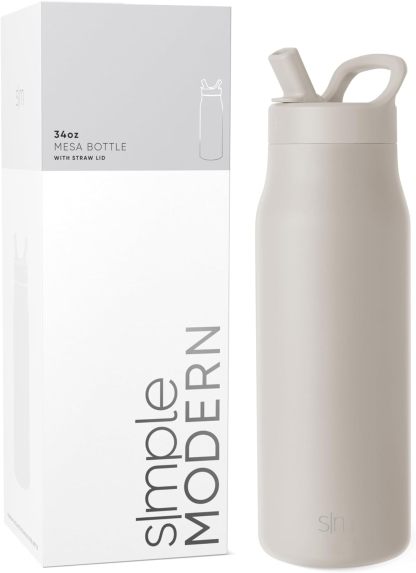 Simkhjgple Modern Water Bottle with Straw lid | Insulated Stainless Steel Thermos | Reusable Travel Water Bottles for Gym & Sports | Leak Proof & BPA Free | Mesa Collection | 34oz, Sea Glass Sage