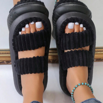 2024 New Fashion Cross Cotton Linen Slippers Women Autumn Home Thick Platform Flat Slides Floor Mute Slippers Comfort Flip Flops