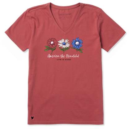 Women's America the Beautiful Daisies Short Sleeve Vee