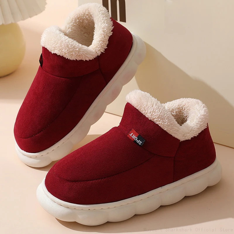 2024 Women Winter Boots Slippers Thickening Plush Warm Snow Boot Couple Thick Heels Cotton Shoes Plus Size Platform Slides Botas