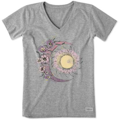 Women's Moon Flower Short Sleeve Vee