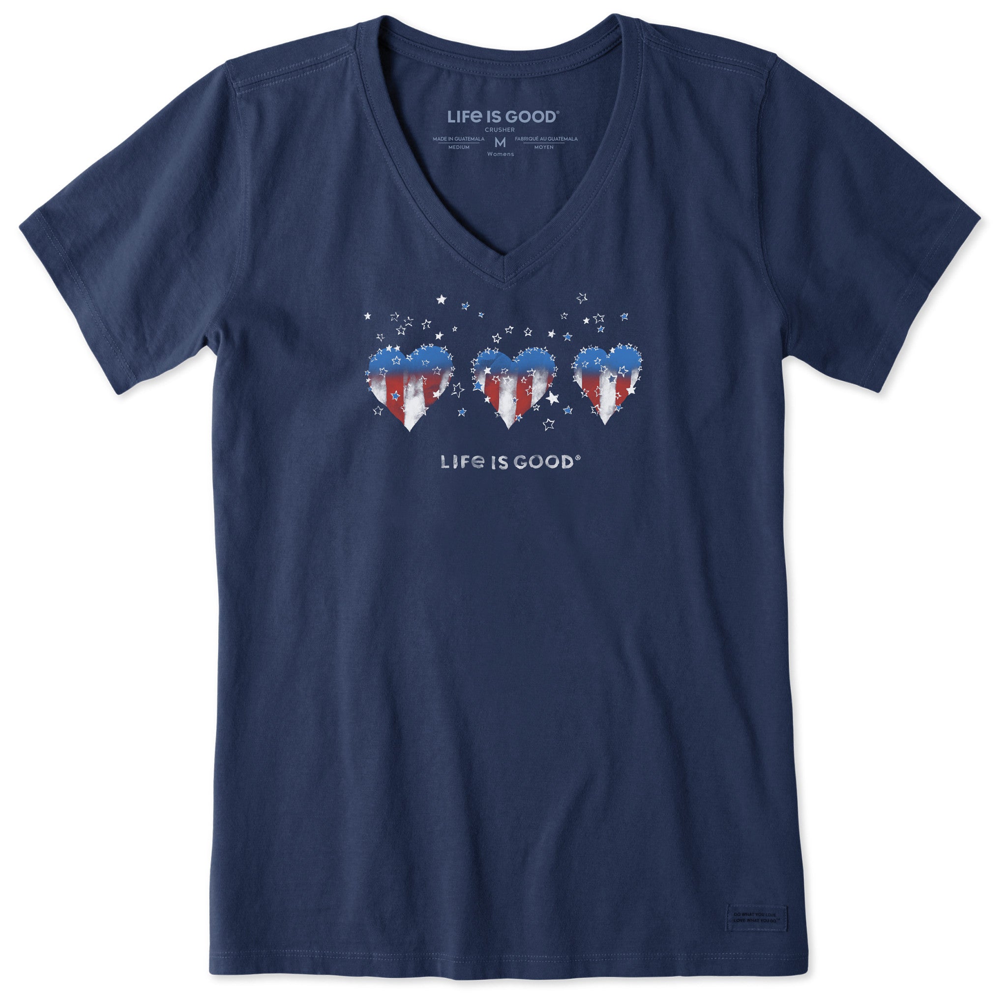 Women's Americana Hearts Stars and Stripes Short Sleeve Crusher Vee
