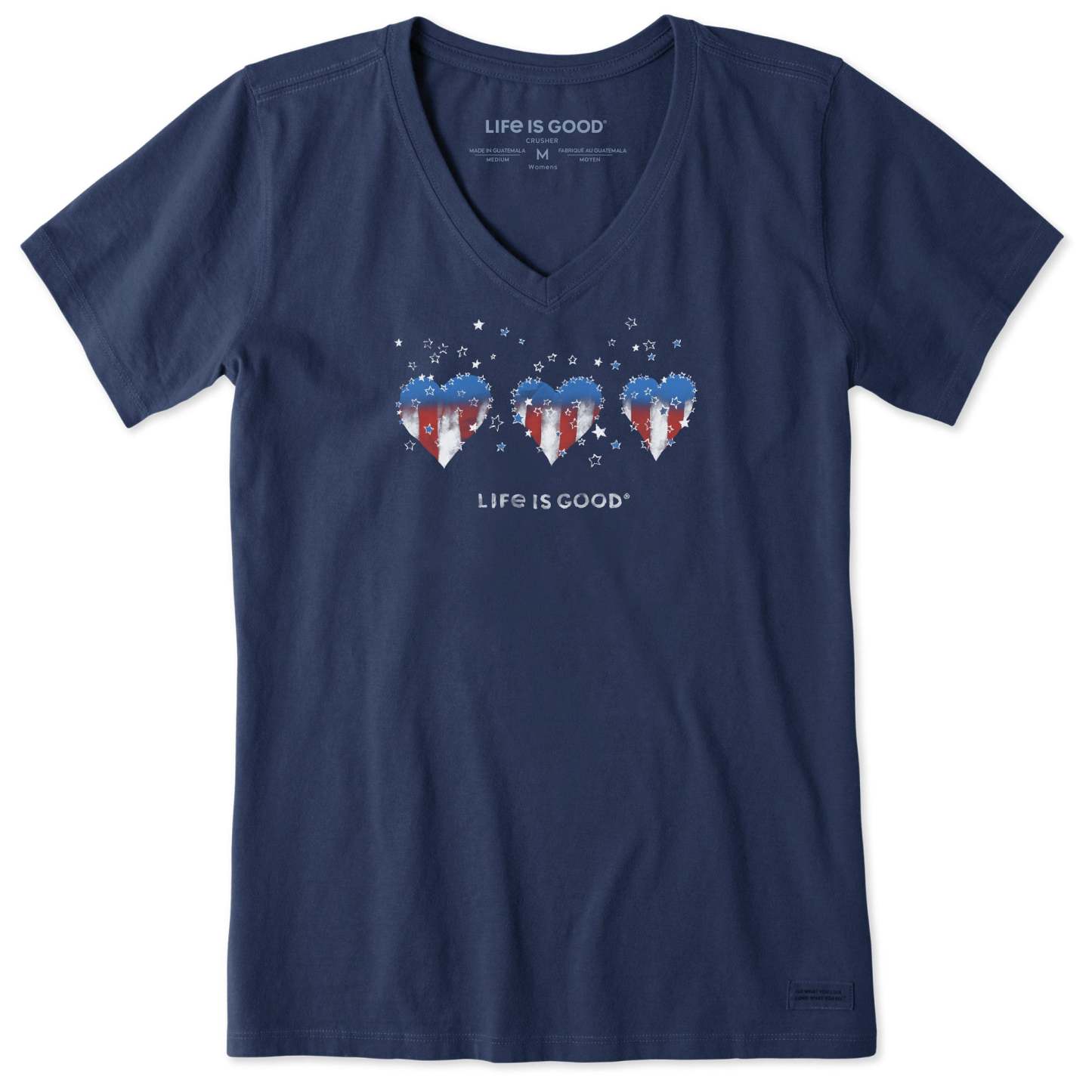 Women's Americana Hearts Stars and Stripes Short Sleeve Crusher Vee