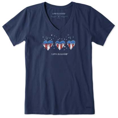 Women's Americana Hearts Stars and Stripes Short Sleeve Crusher Vee