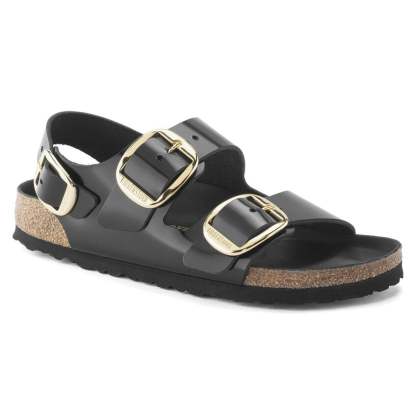 Milano Big Buckle Natural Leather Patent - High Shine Black