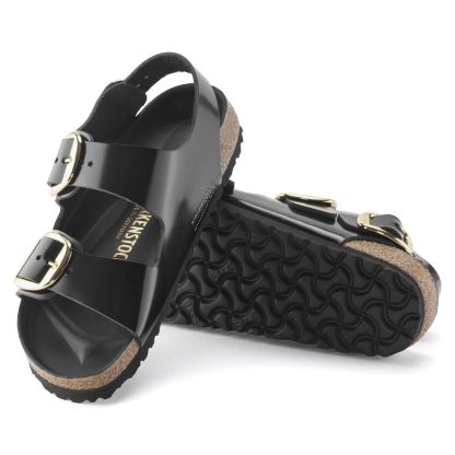 Milano Big Buckle Natural Leather Patent - High Shine Black