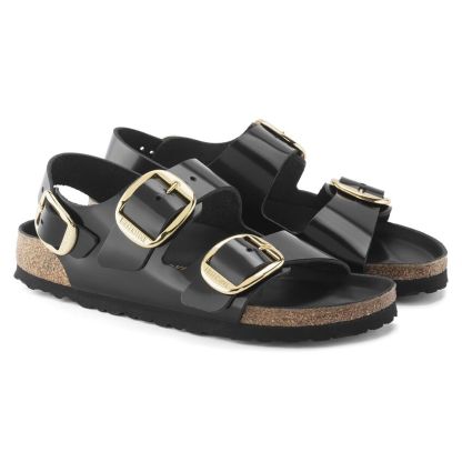 Milano Big Buckle Natural Leather Patent - High Shine Black