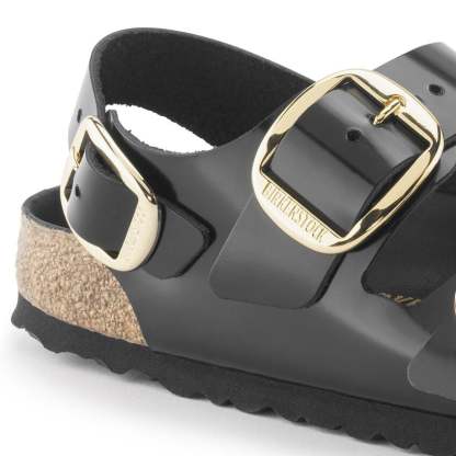 Milano Big Buckle Natural Leather Patent - High Shine Black