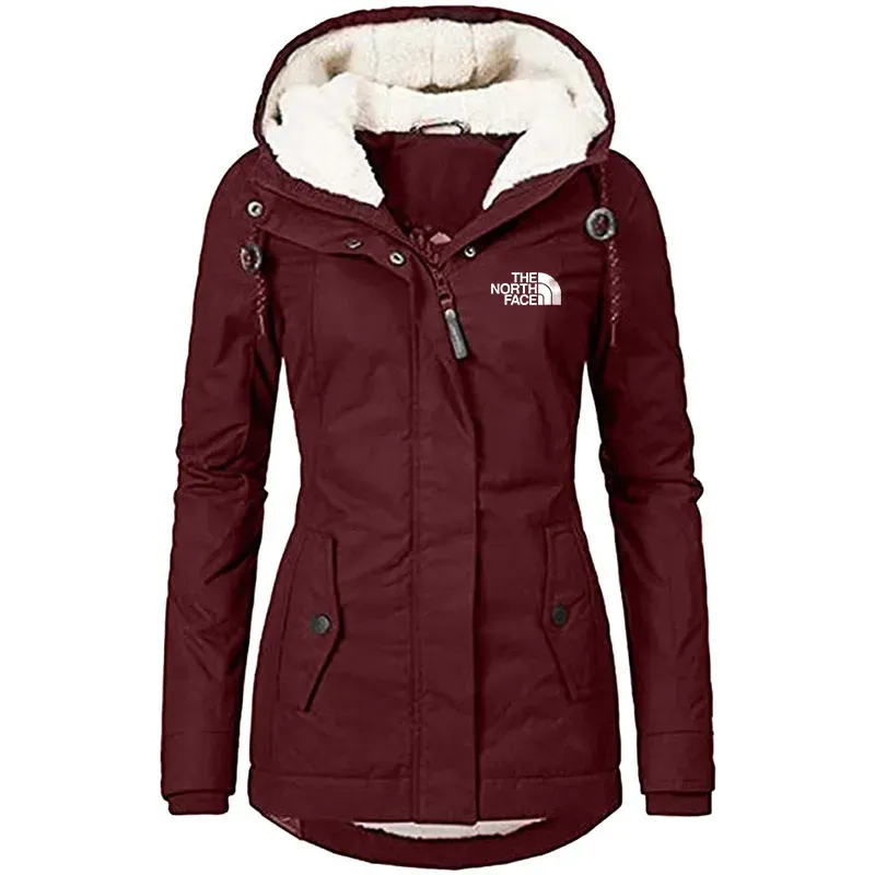 Abrigo de invierno con capucha cálido e impermeable, abrigo de algodón con forro polar grueso para mujer