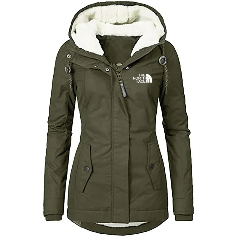 Abrigo de invierno con capucha cálido e impermeable, abrigo de algodón con forro polar grueso para mujer