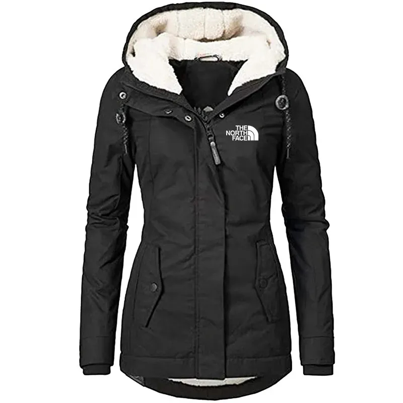 Abrigo de invierno con capucha cálido e impermeable, abrigo de algodón con forro polar grueso para mujer