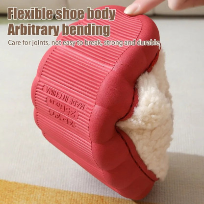 Women Plush Slippers Soft Plush Cotton Slippers Shoes Fashion Color Contrast Non-Slip Floor Indoor Flop Flip Bedroom Warm Winter