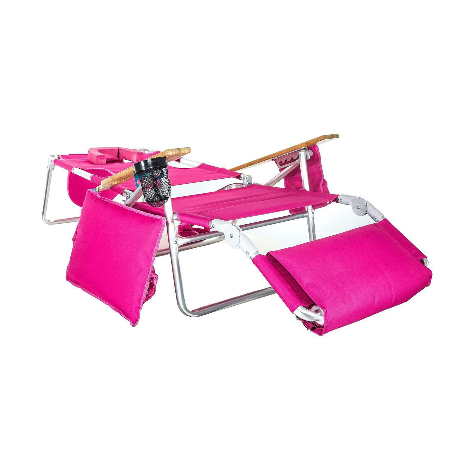 Luxury Upholstered 3-N-1 Outdoor Lounge Beach Chair, Striped Aluminum