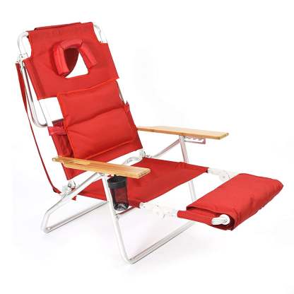 Luxury Upholstered 3-N-1 Outdoor Lounge Beach Chair, Striped Aluminum