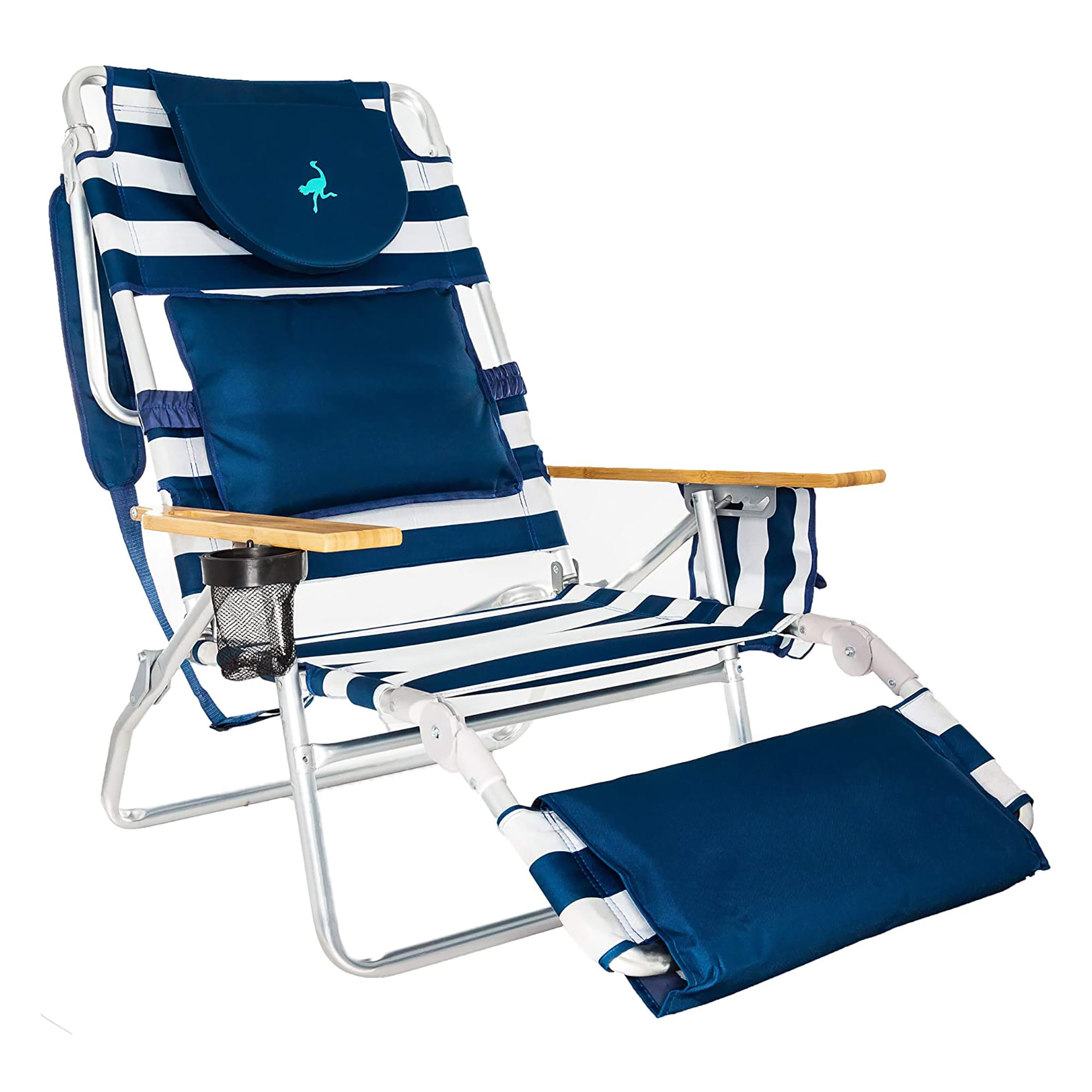 Luxury Upholstered 3-N-1 Outdoor Lounge Beach Chair, Striped Aluminum