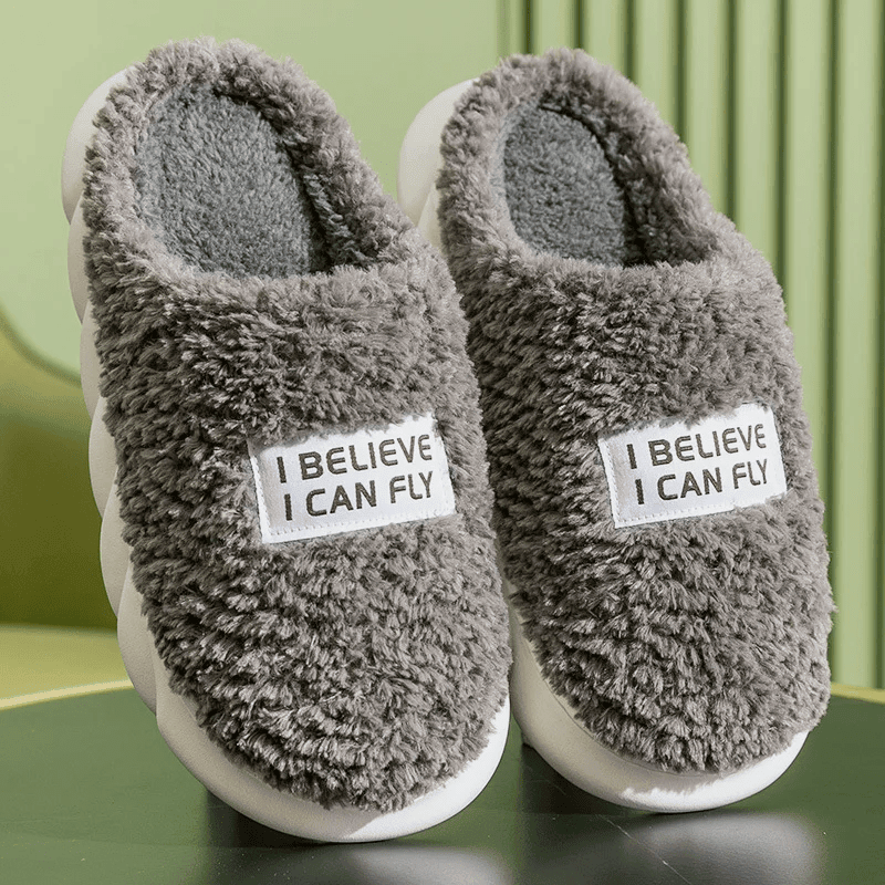 Women Plush Slippers Soft Plush Cotton Slippers Shoes Fashion Color Contrast Non-Slip Floor Indoor Flop Flip Bedroom Warm Winter