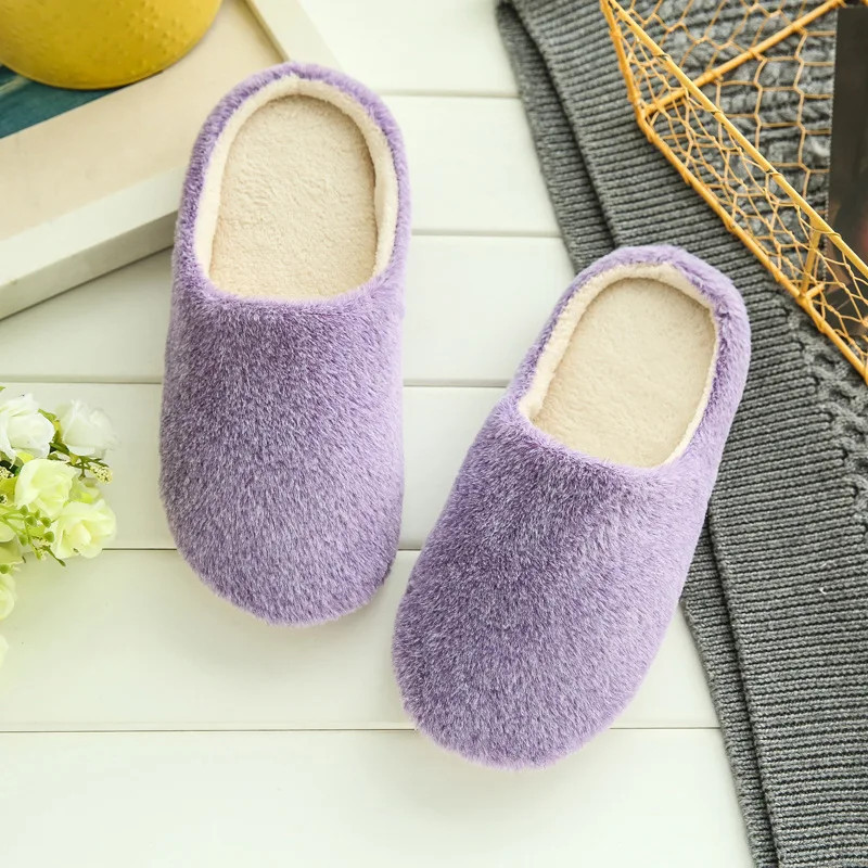 Home Slippers Winter Warm Shoes Women Indoor Soft Mule Flip Flops Silent Couple Plush Footwear Non-Slip Cotton Floor Slipper