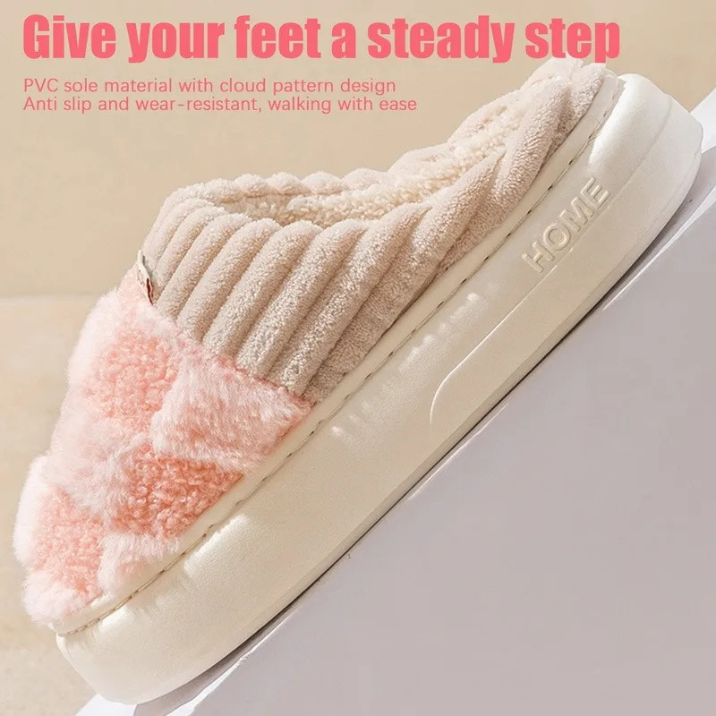 2024 Autumn And Winter Thick Sole Plush Slippers Women Home Warmth Anti-Slip Cotton Slippers Shoes For Women Zapatos