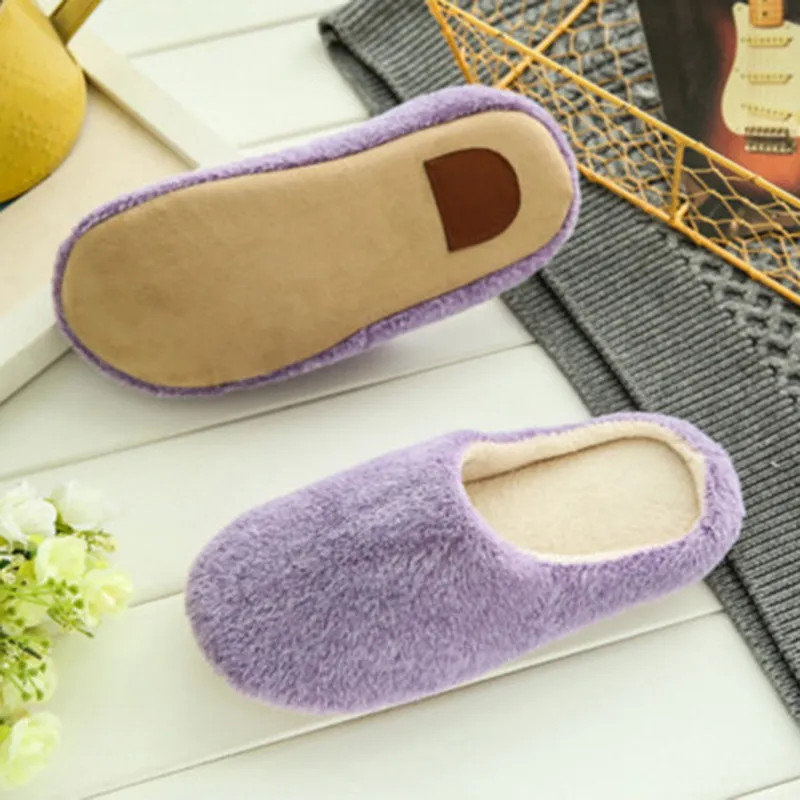 Home Slippers Winter Warm Shoes Women Indoor Soft Mule Flip Flops Silent Couple Plush Footwear Non-Slip Cotton Floor Slipper