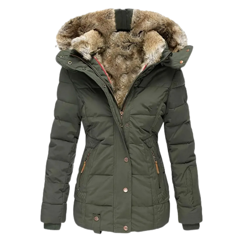 2025 Womens Coats Winter Zipper Hooded Faux Fur Inside Down Jackets