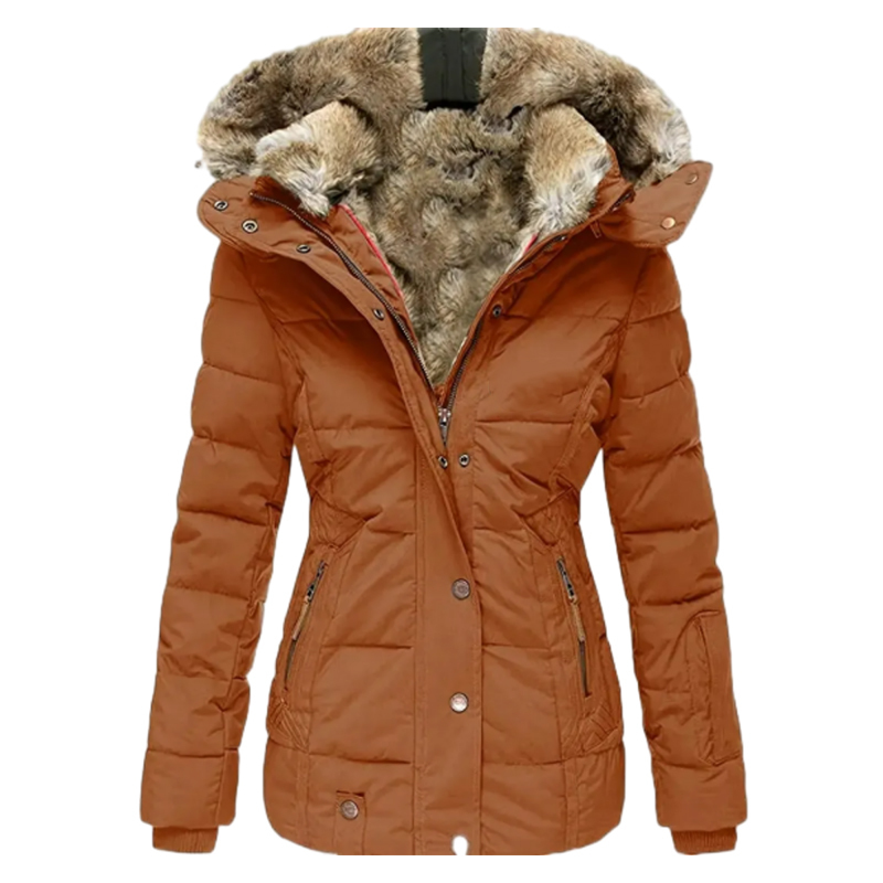 2025 Womens Coats Winter Zipper Hooded Faux Fur Inside Down Jackets