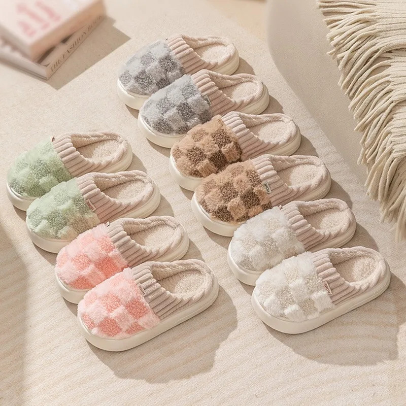 2024 Autumn And Winter Thick Sole Plush Slippers Women Home Warmth Anti-Slip Cotton Slippers Shoes For Women Zapatos