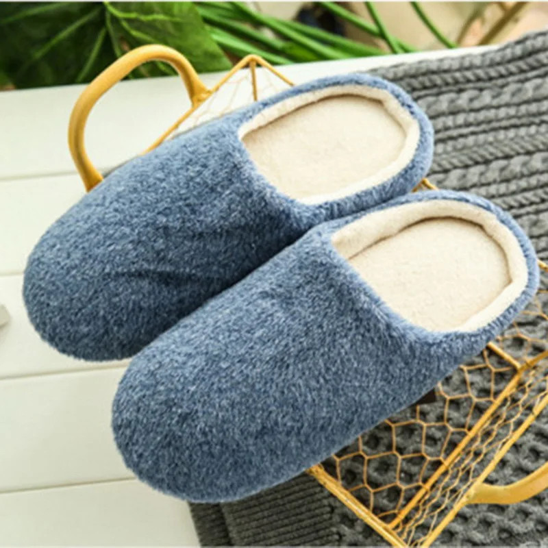 Home Slippers Winter Warm Shoes Women Indoor Soft Mule Flip Flops Silent Couple Plush Footwear Non-Slip Cotton Floor Slipper