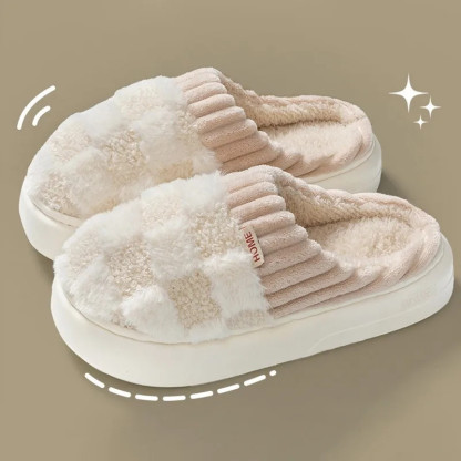 2024 Autumn And Winter Thick Sole Plush Slippers Women Home Warmth Anti-Slip Cotton Slippers Shoes For Women Zapatos
